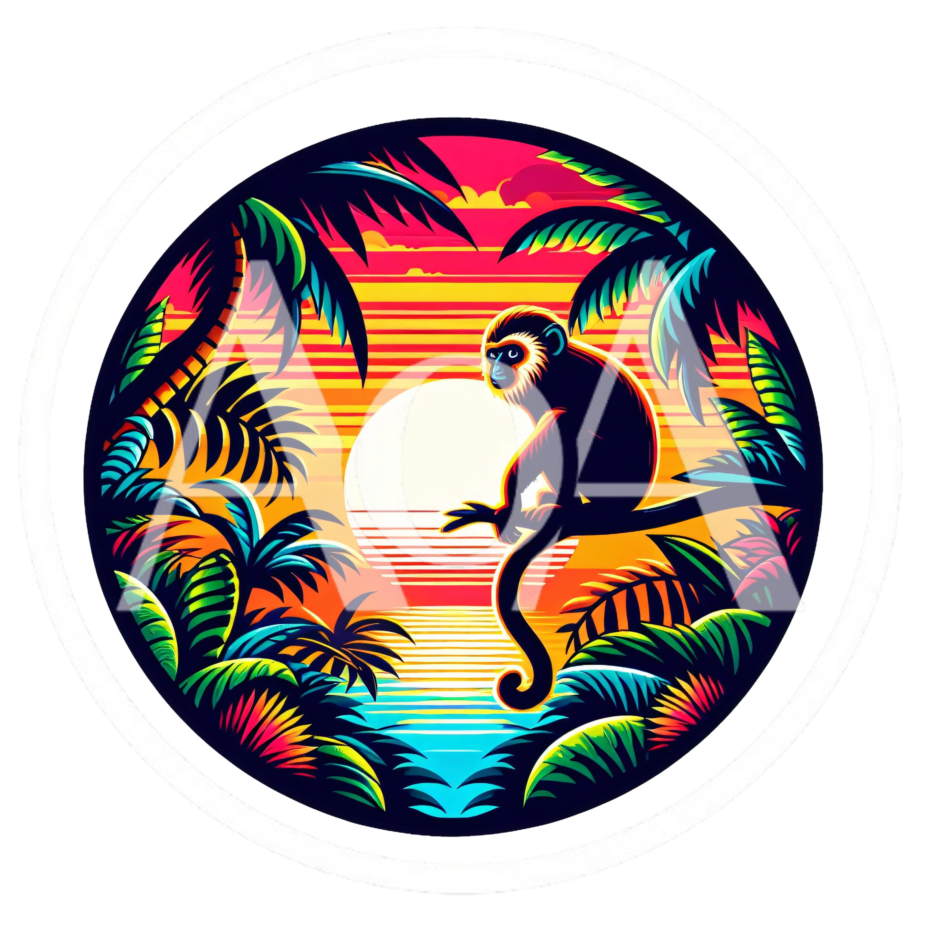 Monkey Sitting On A Branch During A Tropical Sunset