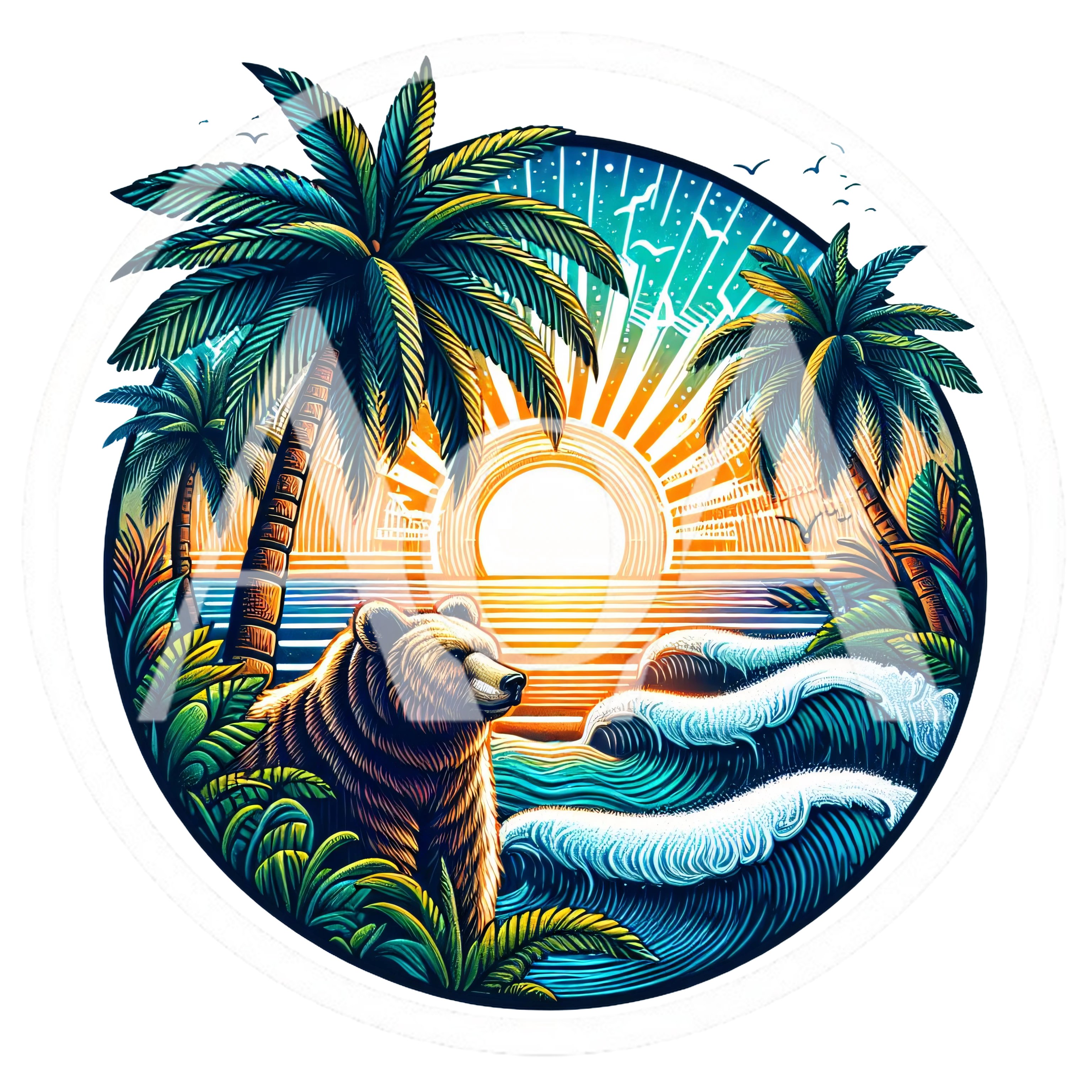 Bear Standing On Tropical Beach At Sunset