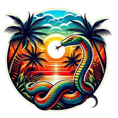 Vibrant Tropical Snake Illustration At Sunset