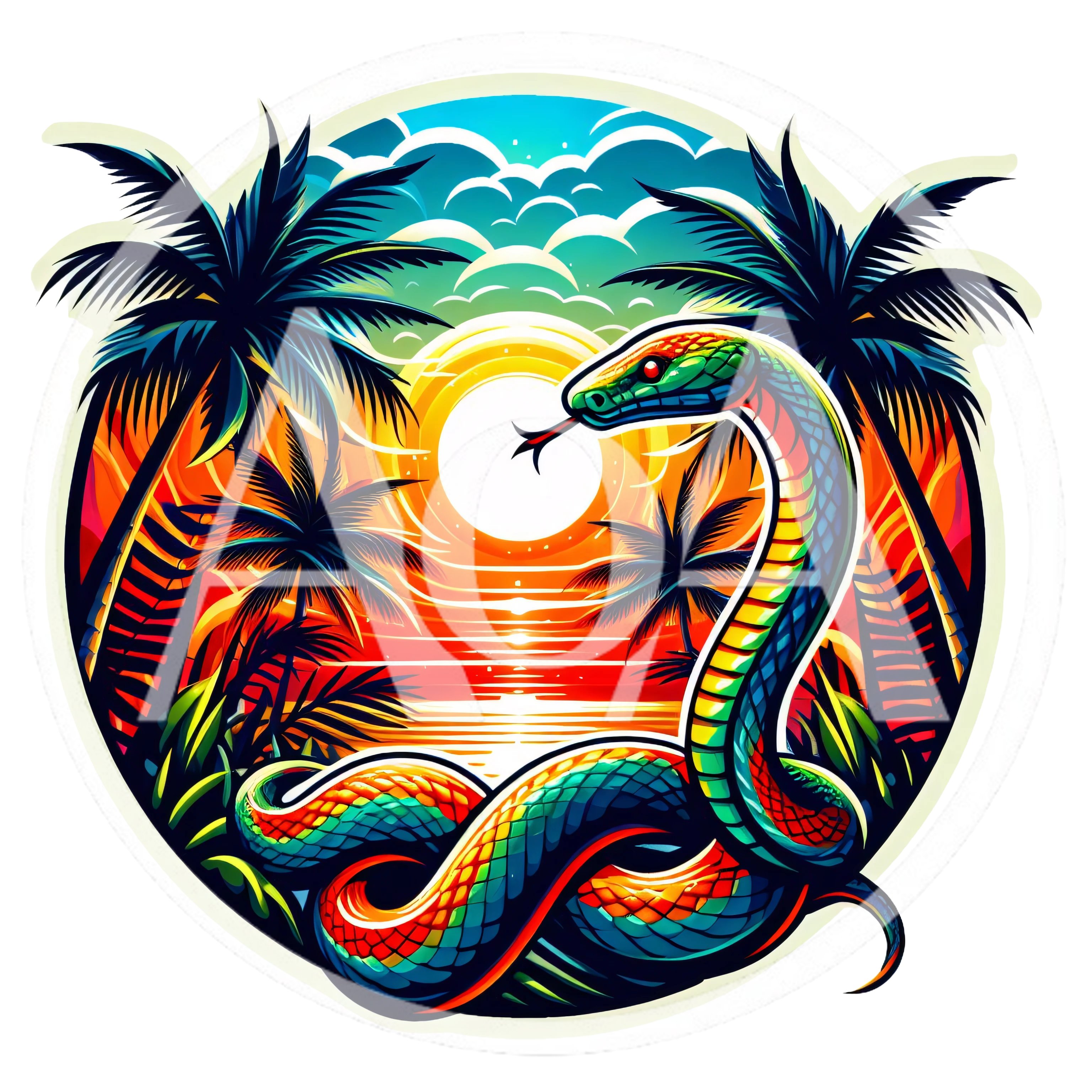 Vibrant Tropical Snake Illustration At Sunset
