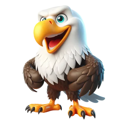 3D Cartoon Bald Eagle Character Standing