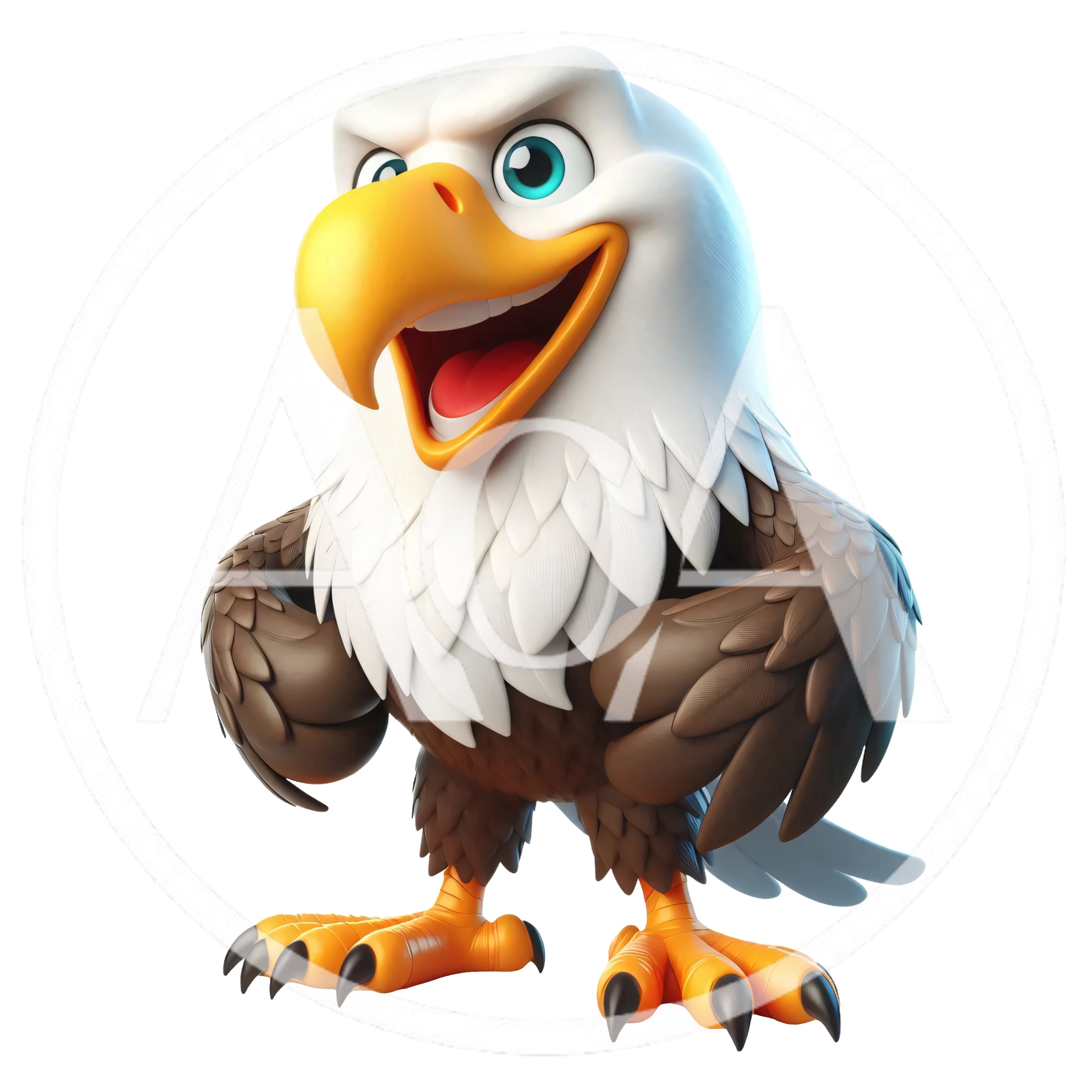 3D Cartoon Bald Eagle Character Standing