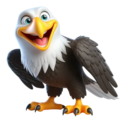3D Cartoon Bald Eagle Character Smiling