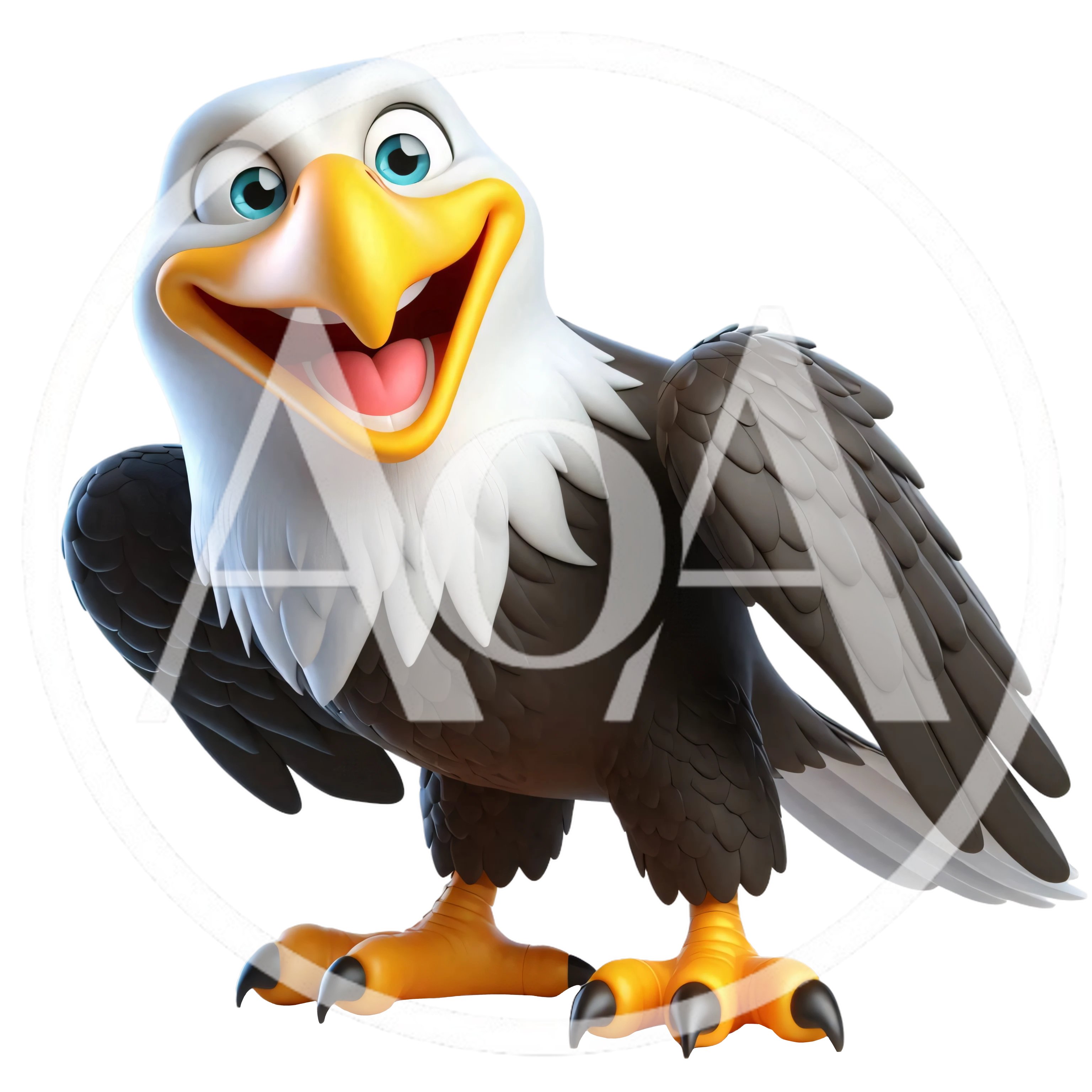 3D Cartoon Bald Eagle Character Smiling