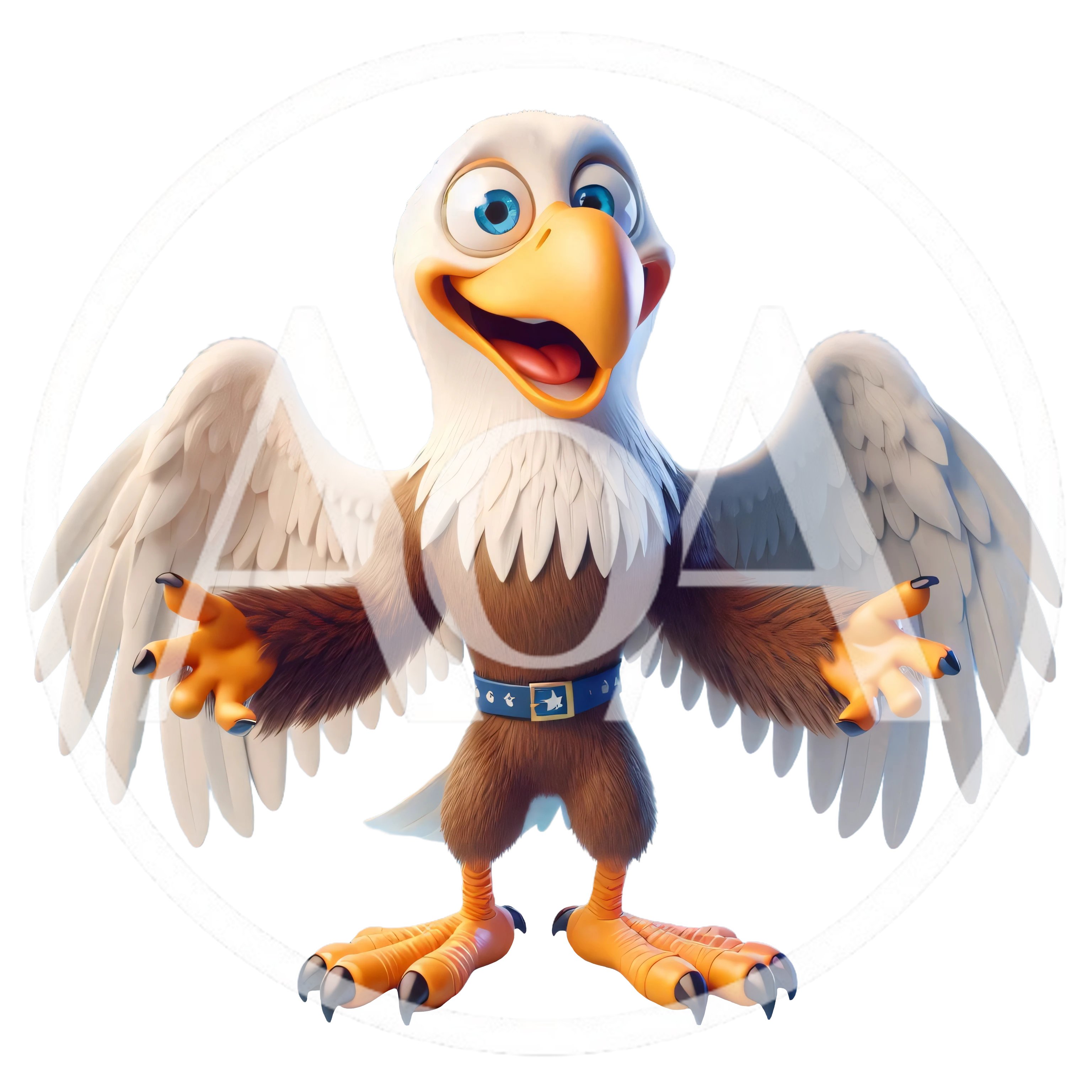 3D Cartoon Bald Eagle Character Standing With Open Wings