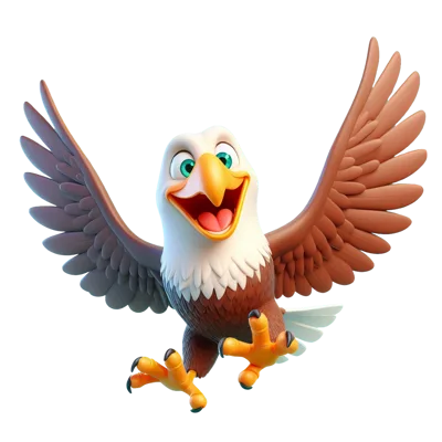 3D Cartoon Bald Eagle Flying With Wings Spread