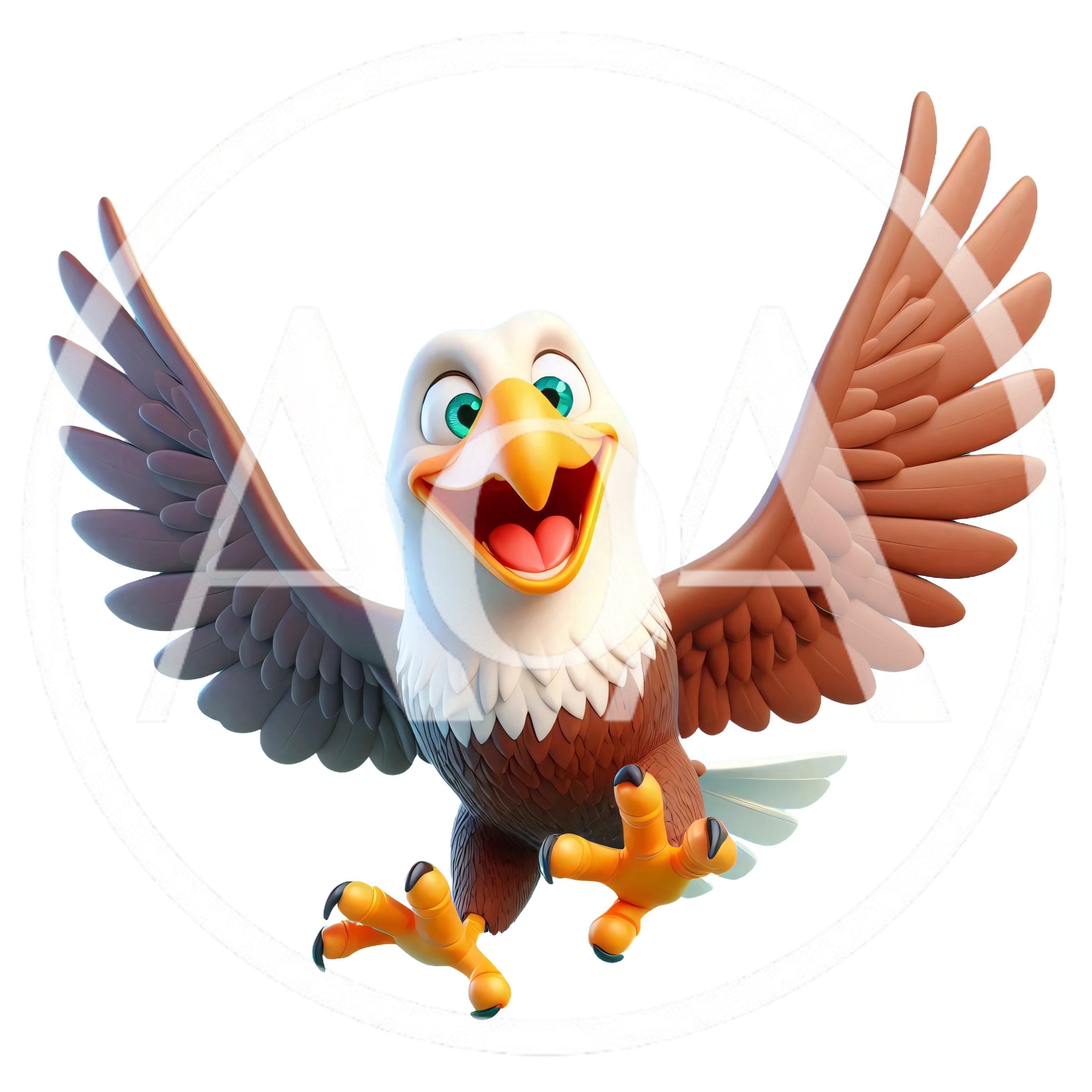 3D Cartoon Bald Eagle Flying With Wings Spread