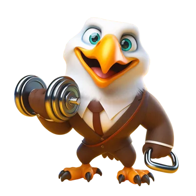 Cartoon Eagle Businessman Exercising With Dumbbells
