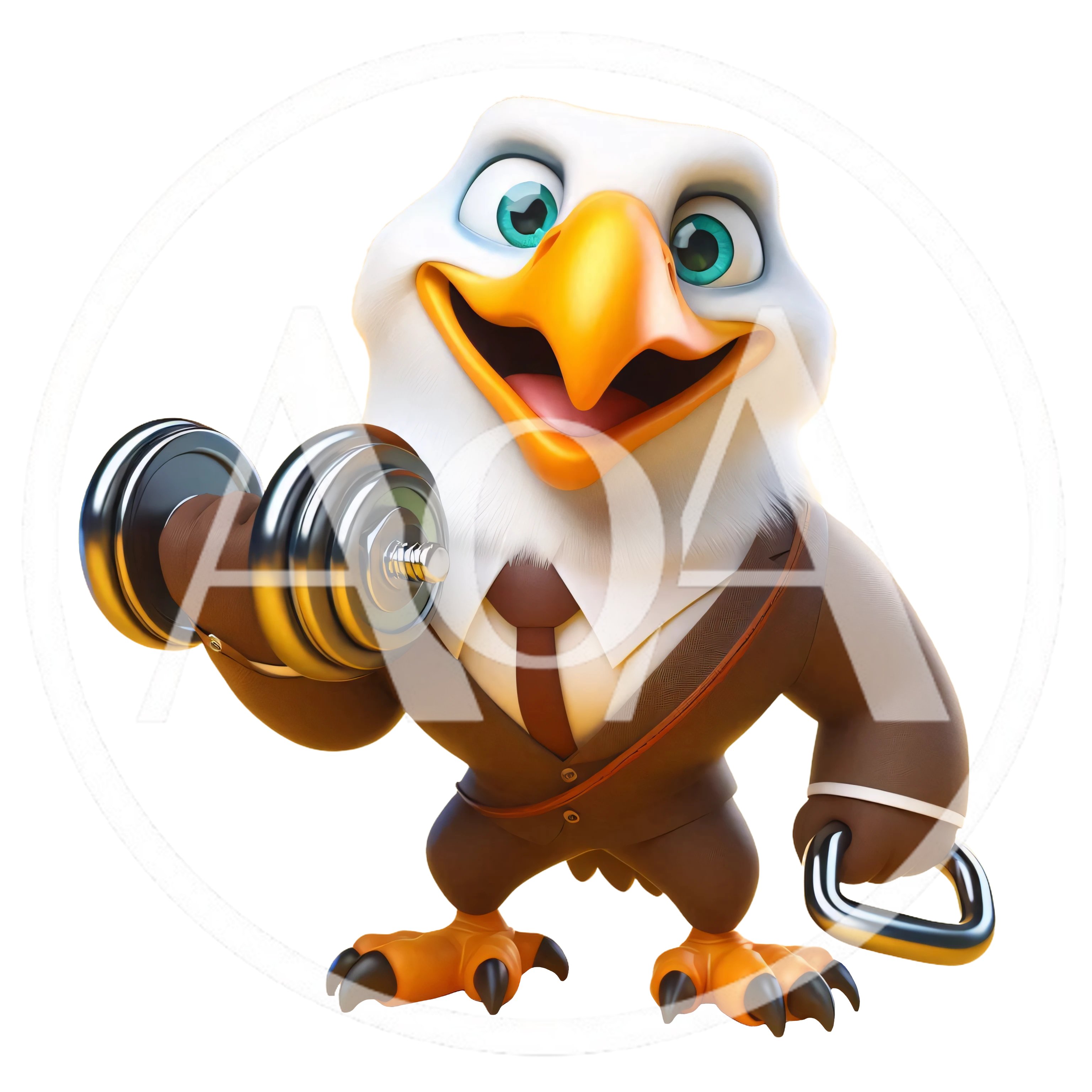 Cartoon Eagle Businessman Exercising With Dumbbells