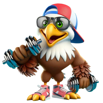 Cartoon Eagle Character Lifting Dumbbells