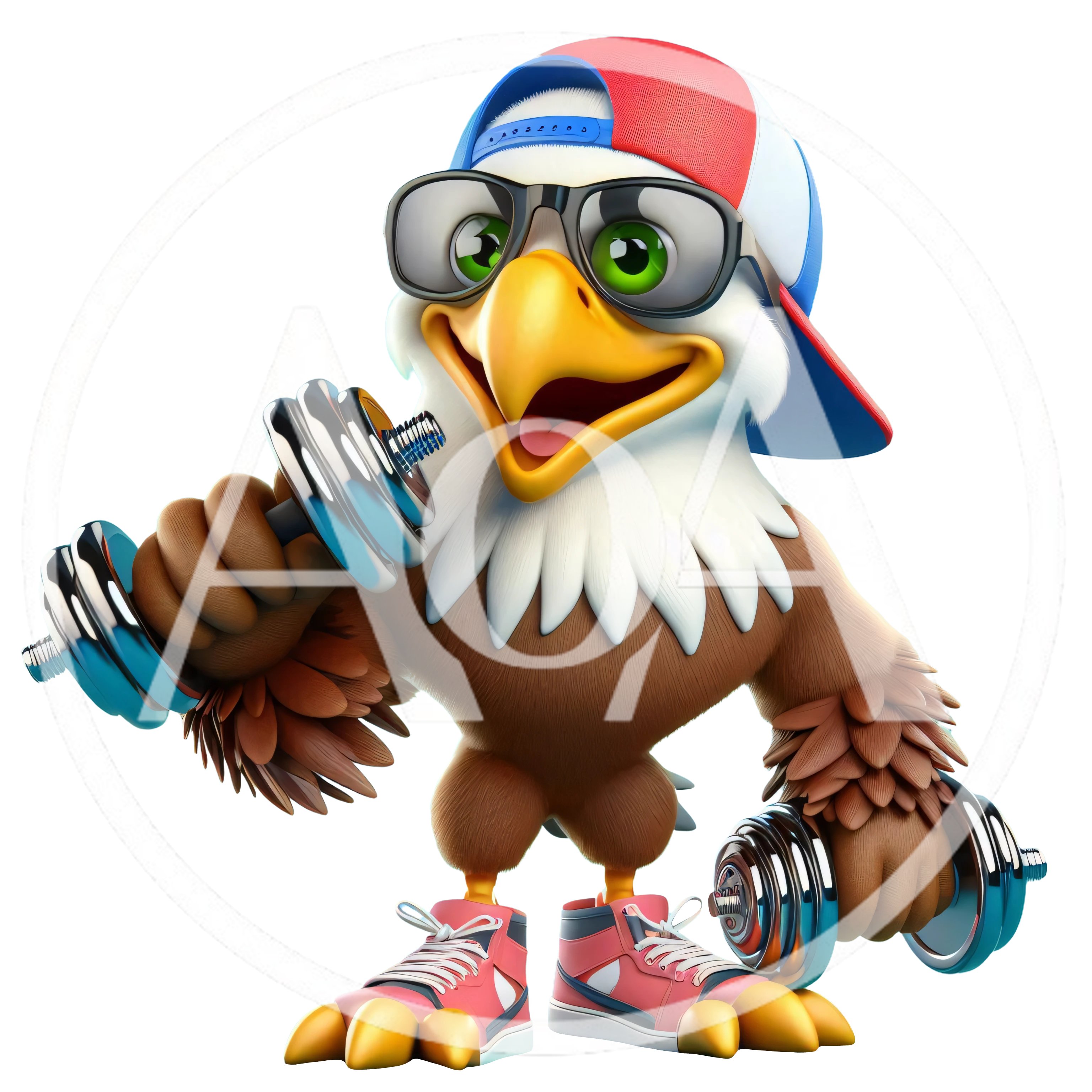 Cartoon Eagle Character Lifting Dumbbells
