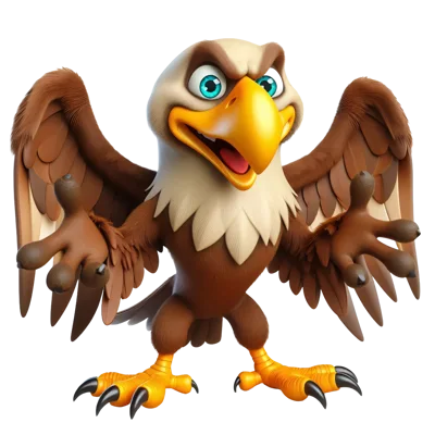 Cartoon Bald Eagle Character With Open Wings