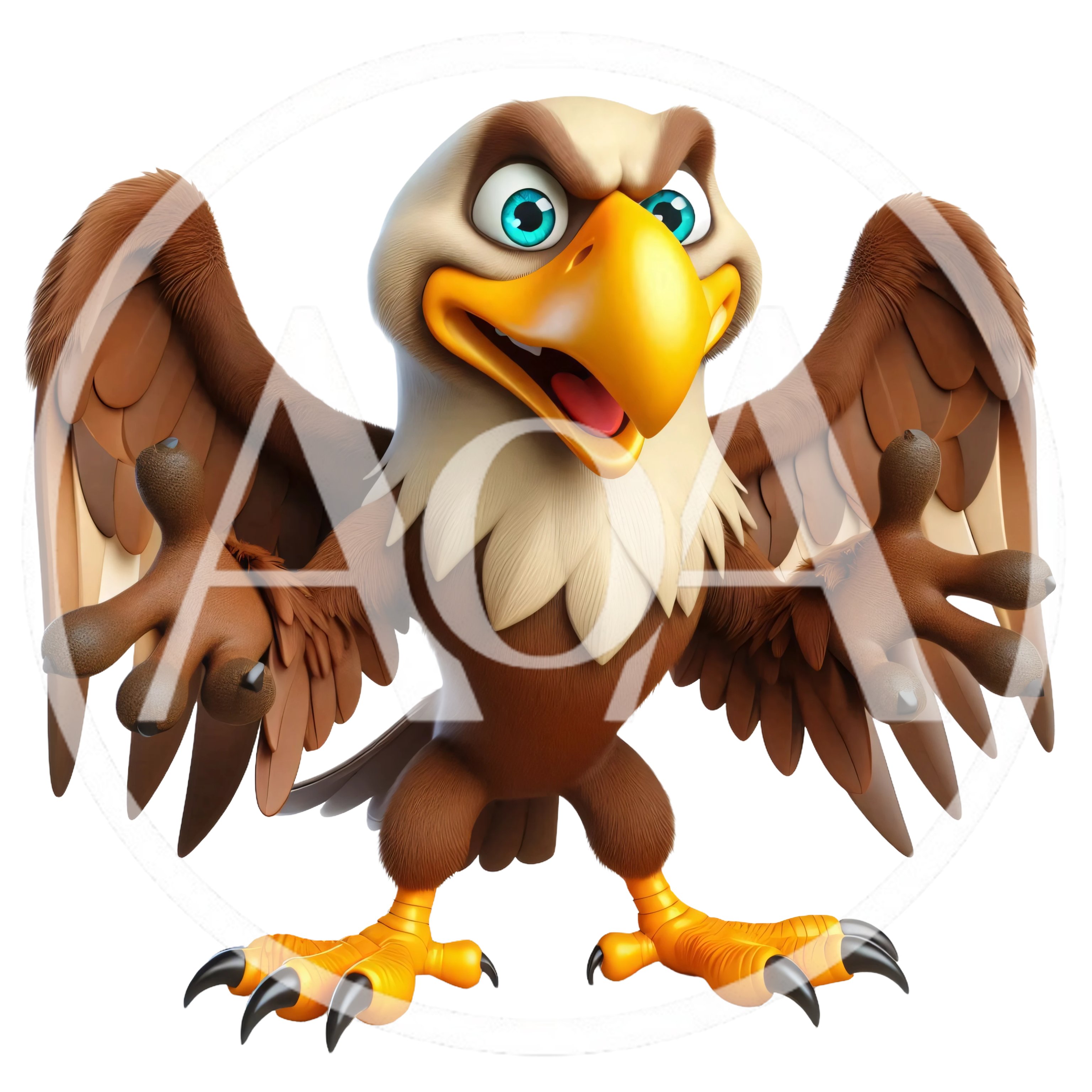 Cartoon Bald Eagle Character With Open Wings
