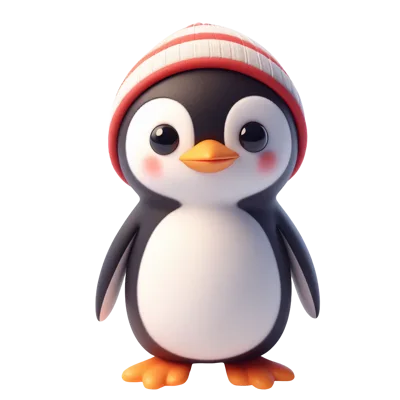 Cute Cartoon Penguin Wearing A Striped Winter Hat