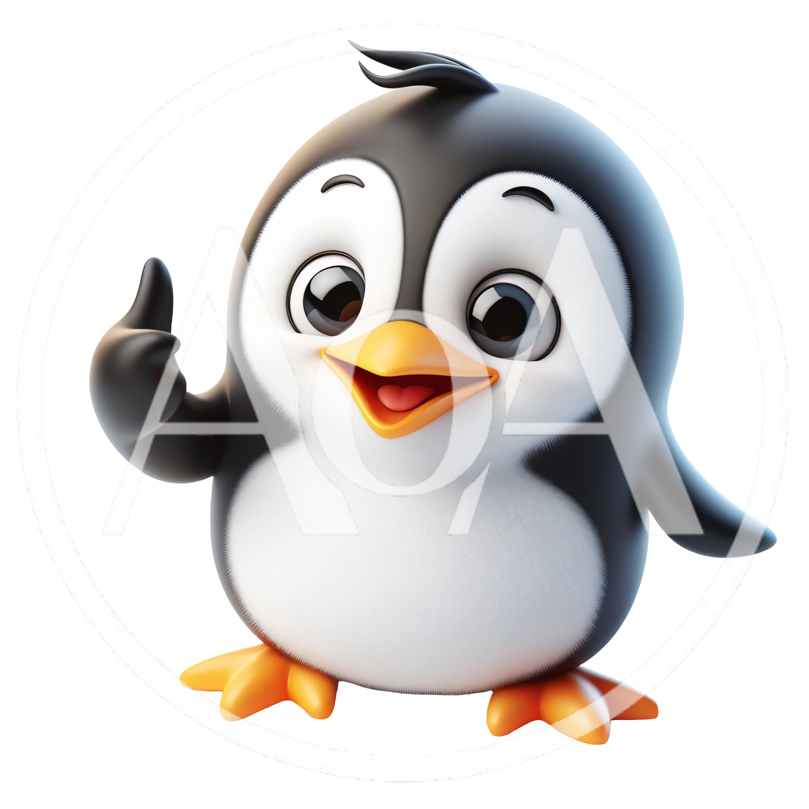 Cute 3D Cartoon Penguin Character Giving A Thumbs Up
