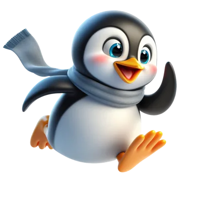 Cute Cartoon Penguin Running With A Scarf