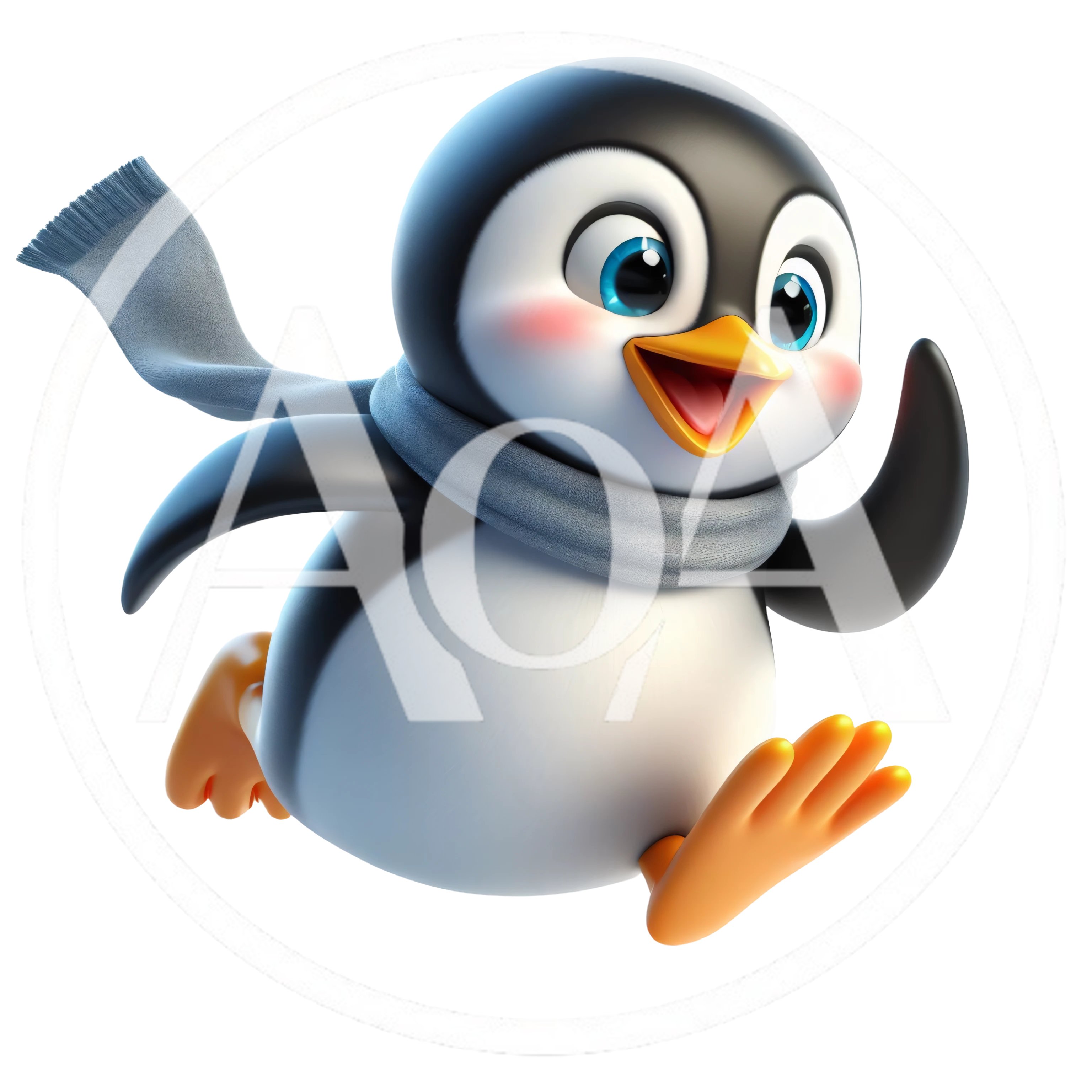 Cute Cartoon Penguin Running With A Scarf