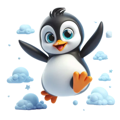 Cute Cartoon Penguin Jumping In The Sky