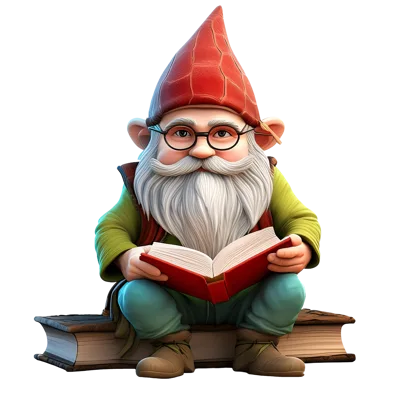 Garden Gnome Reading A Book While Sitting On A Tome