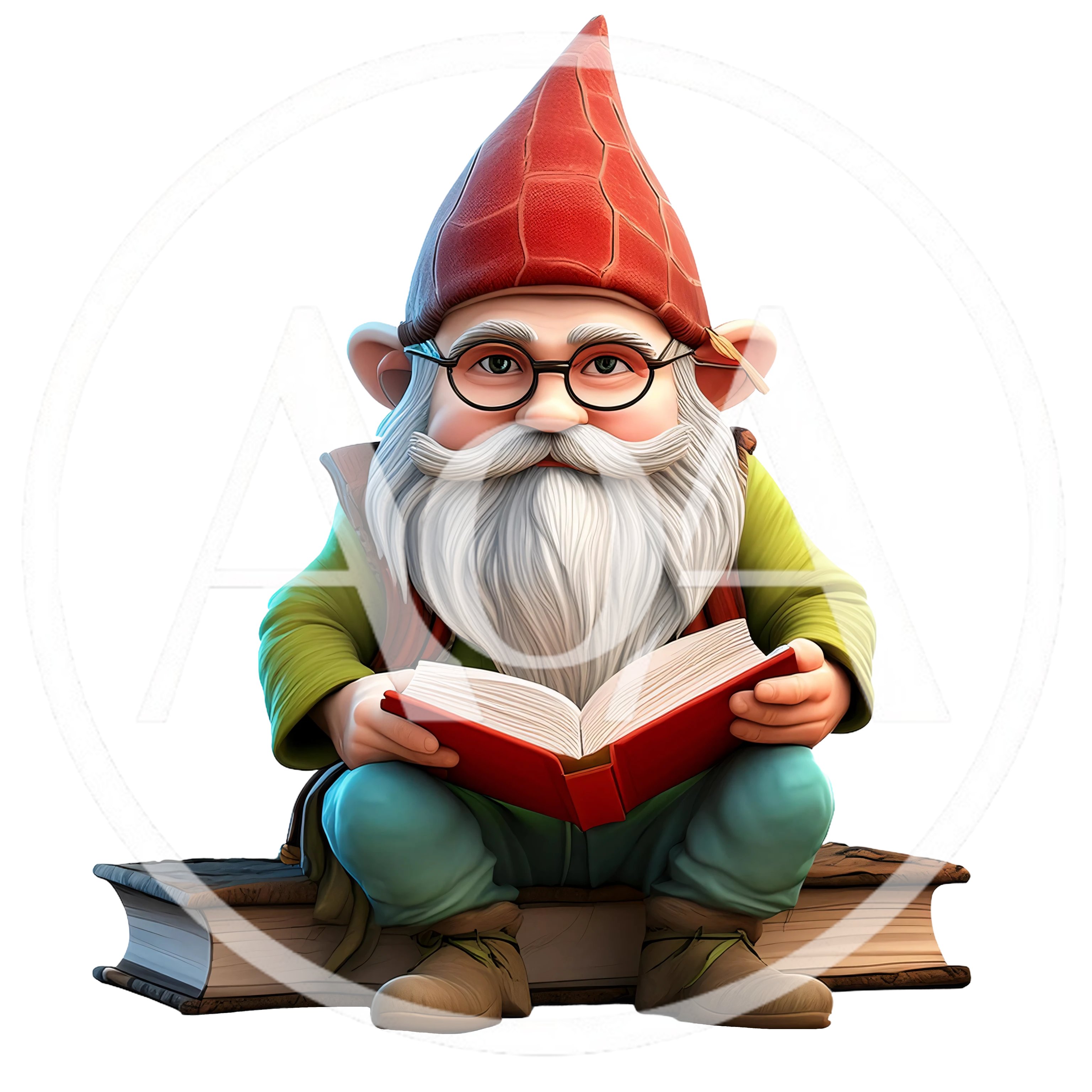 Garden Gnome Reading A Book While Sitting On A Tome