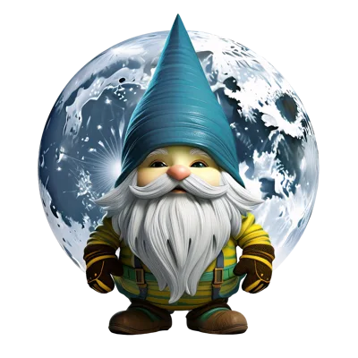 3D Rendered Garden Gnome Standing Before A Full Moon