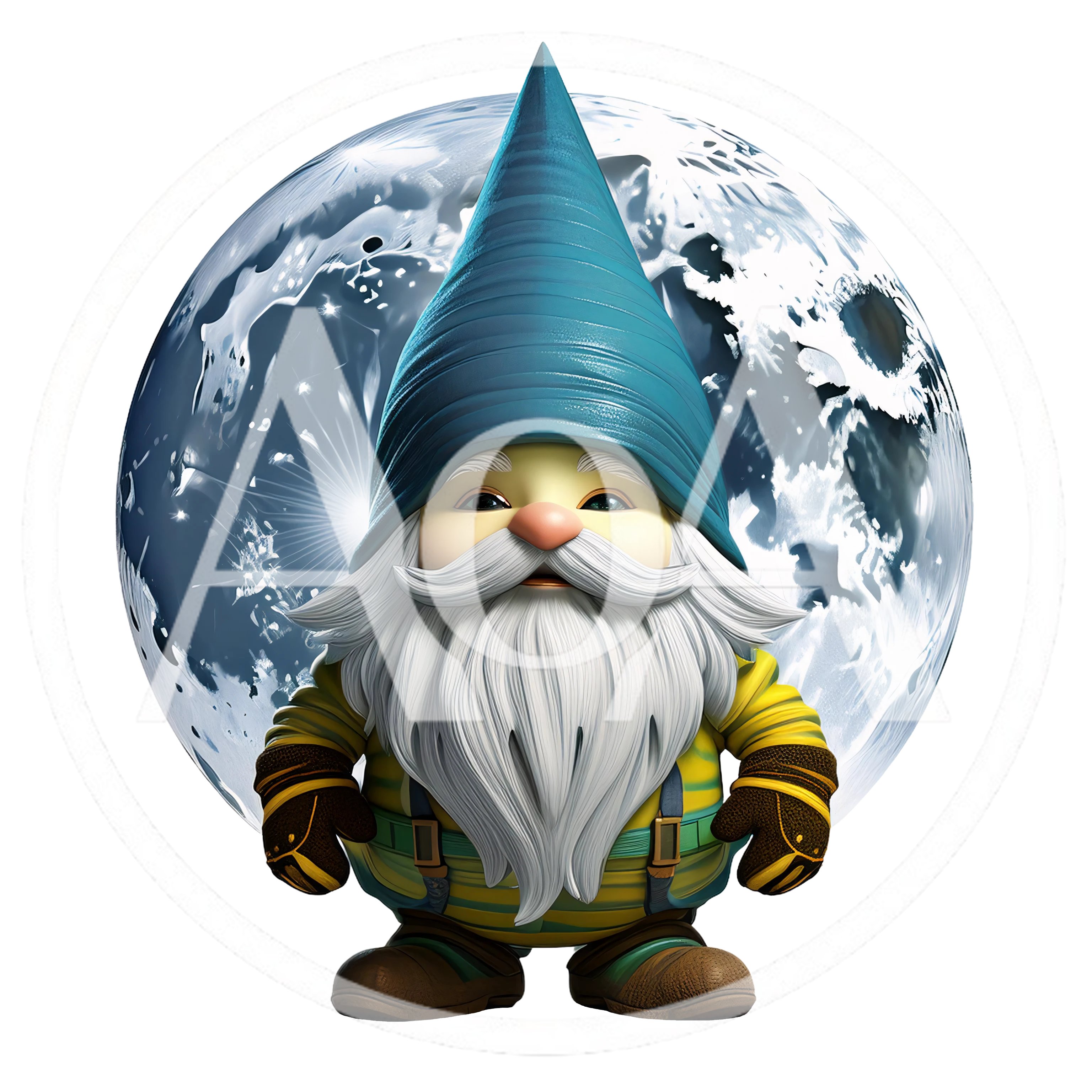 3D Rendered Garden Gnome Standing Before A Full Moon
