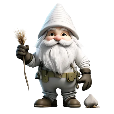 3D Render Of A White Gnome Holding A Wheat Stalk