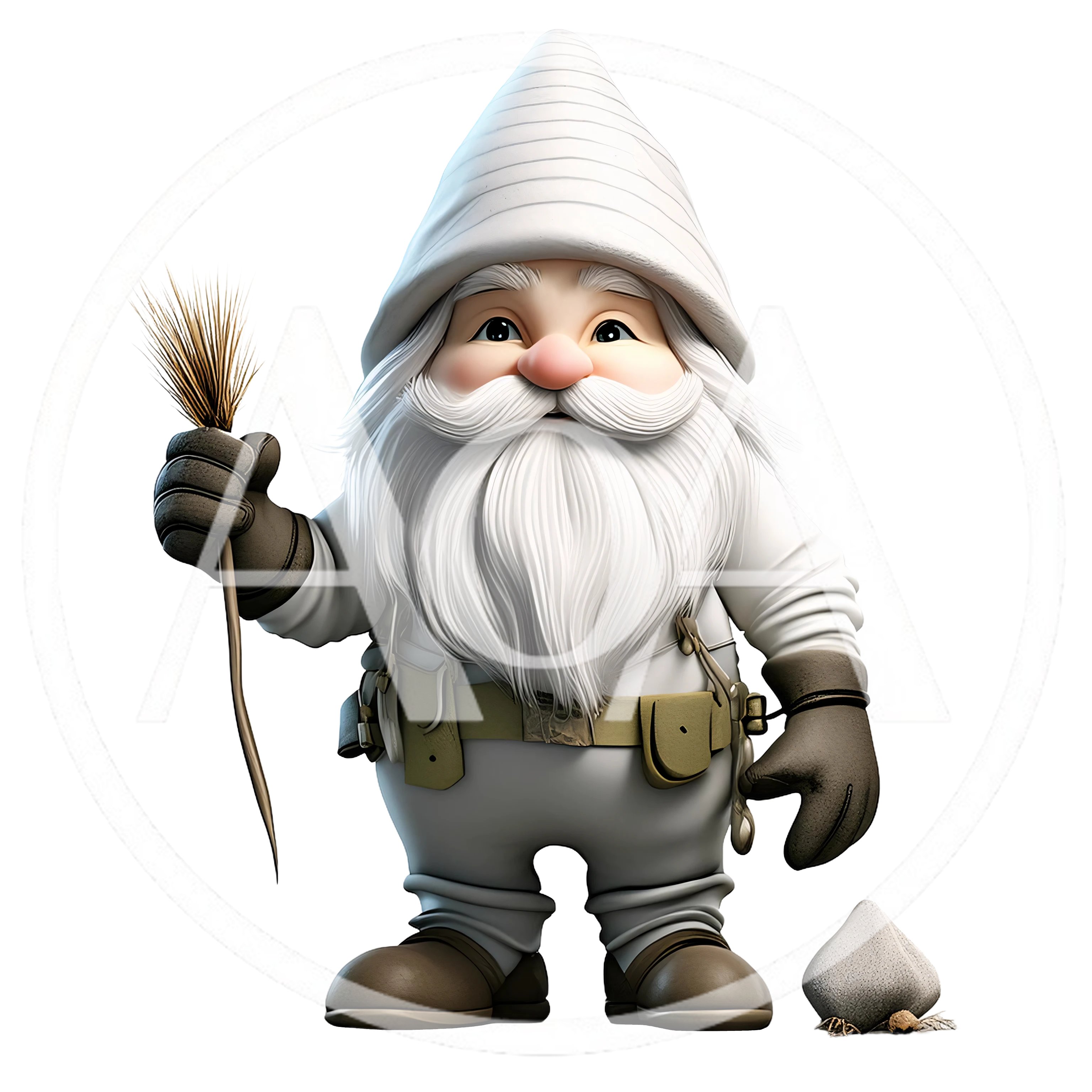 3D Render Of A White Gnome Holding A Wheat Stalk