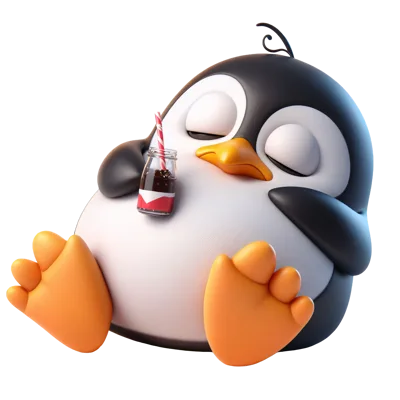 Cute 3D Cartoon Penguin Sleeping With A Drink
