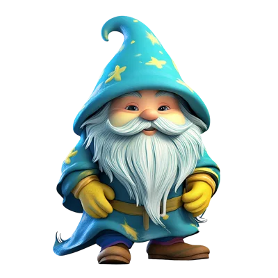 Cute Cartoon Wizard Character With White Beard