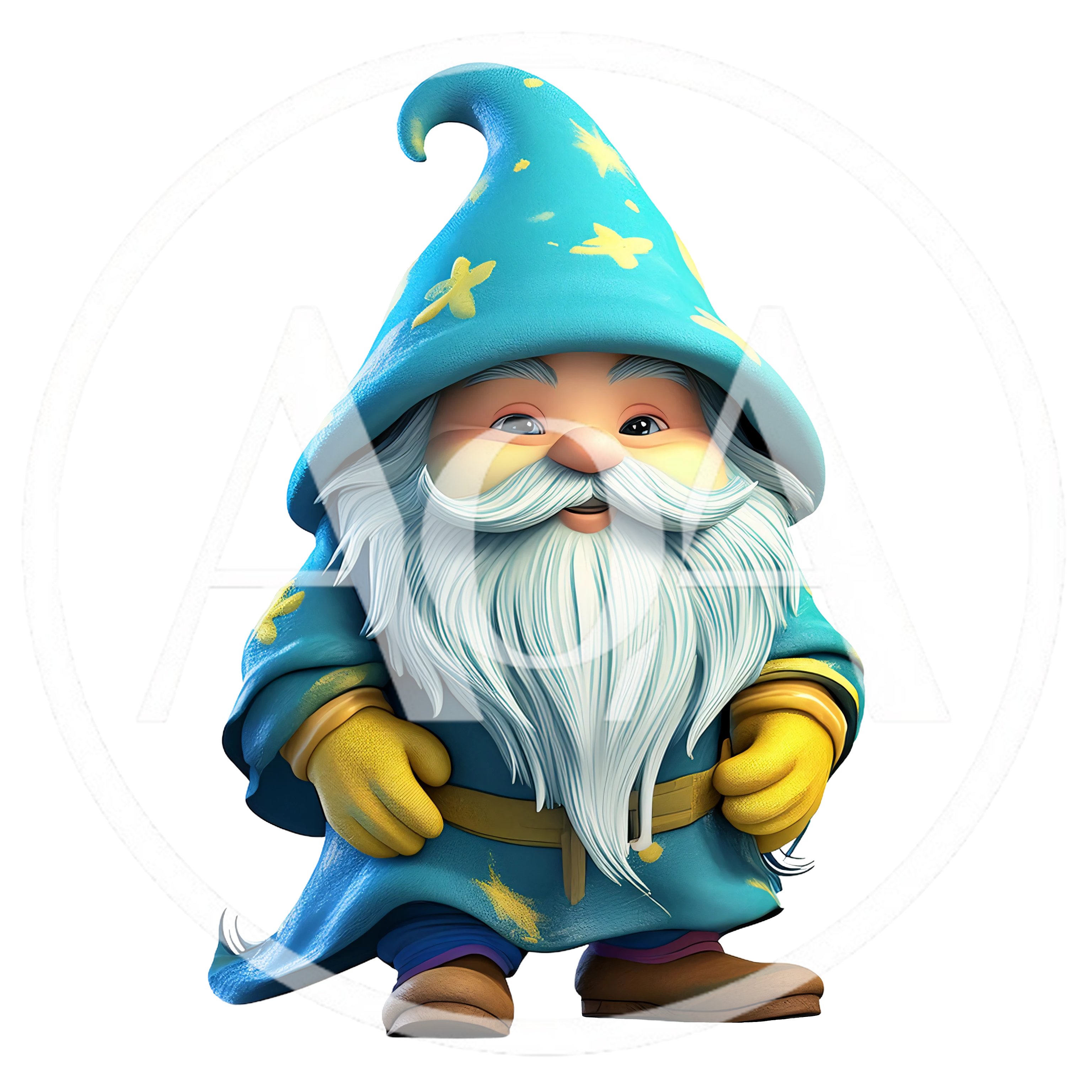 Cute Cartoon Wizard Character With White Beard