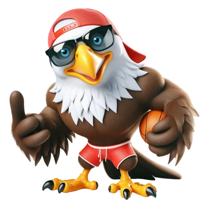 Cartoon Bald Eagle Mascot Holding A Basketball