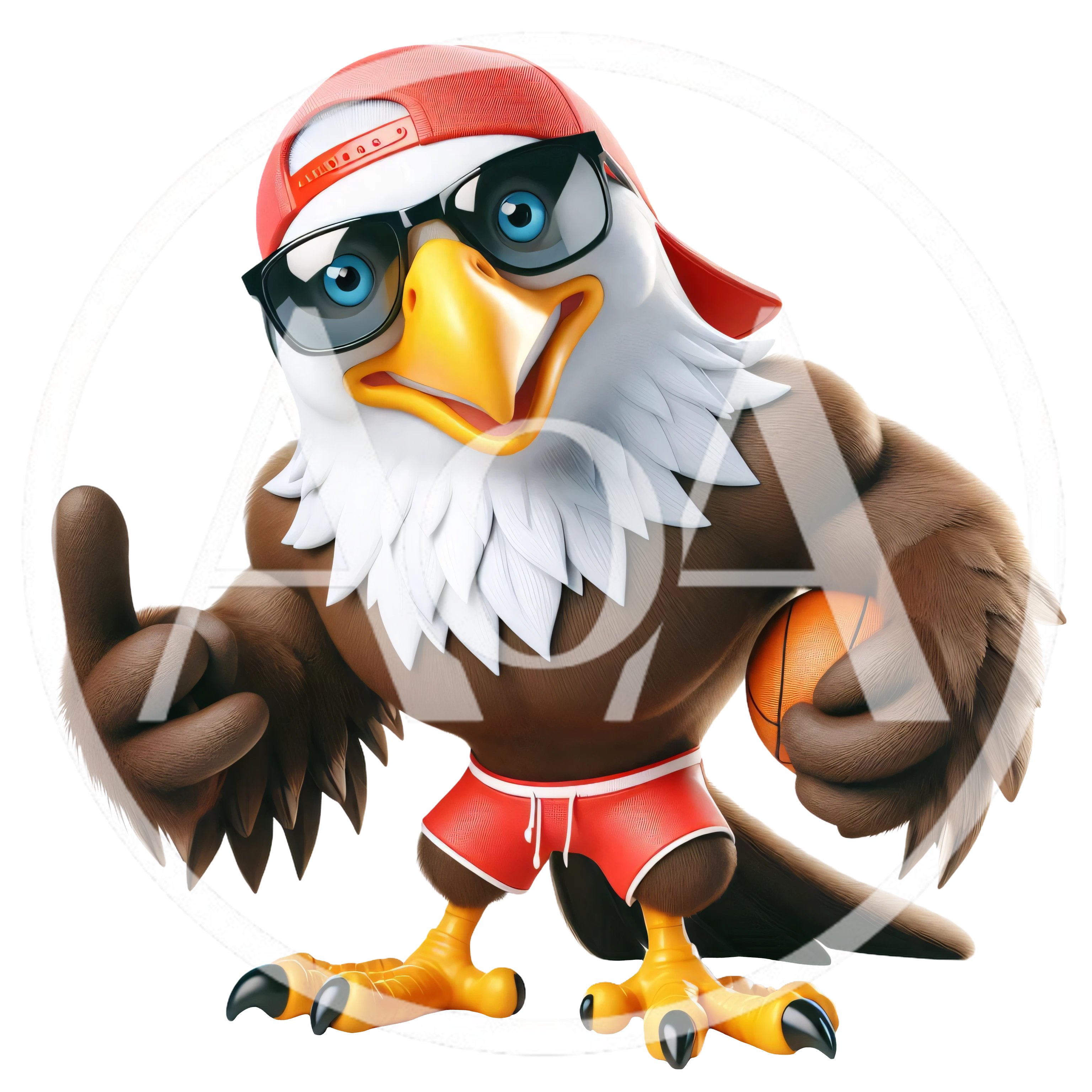 Cartoon Bald Eagle Mascot Holding A Basketball