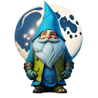 Whimsical Garden Gnome Standing Before A Full Moon