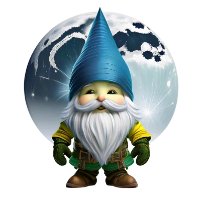 Cute Garden Gnome Standing Against A Full Moon