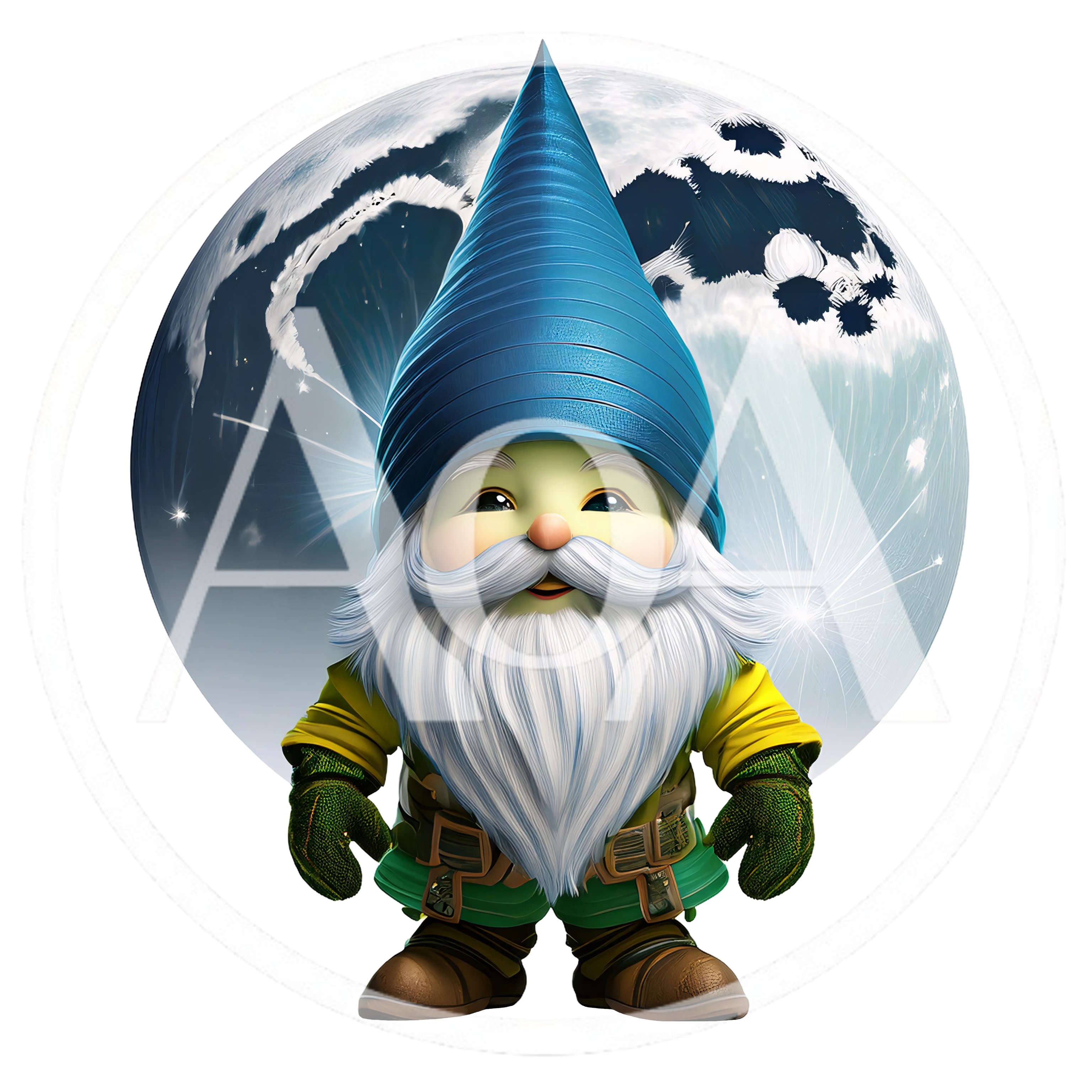 Cute Garden Gnome Standing Against A Full Moon