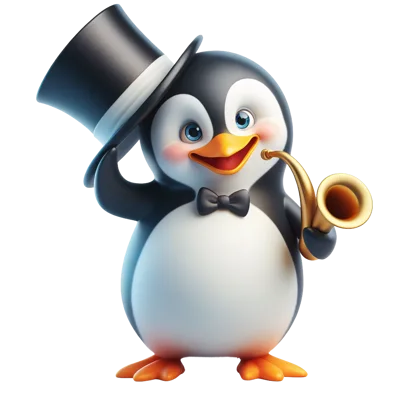 Cute Cartoon Penguin Wearing Top Hat And Bow Tie