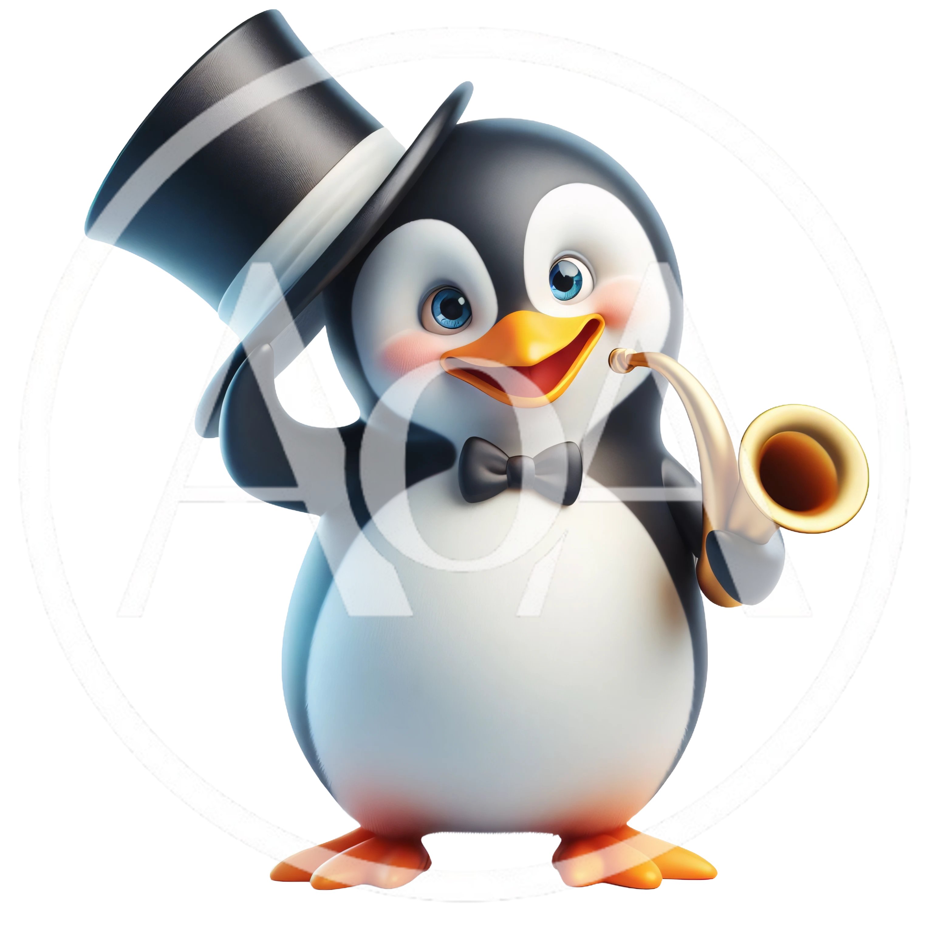 Cute Cartoon Penguin Wearing Top Hat And Bow Tie
