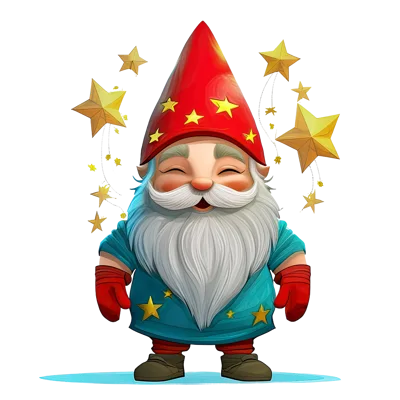 Cute Garden Gnome With Stars Illustration