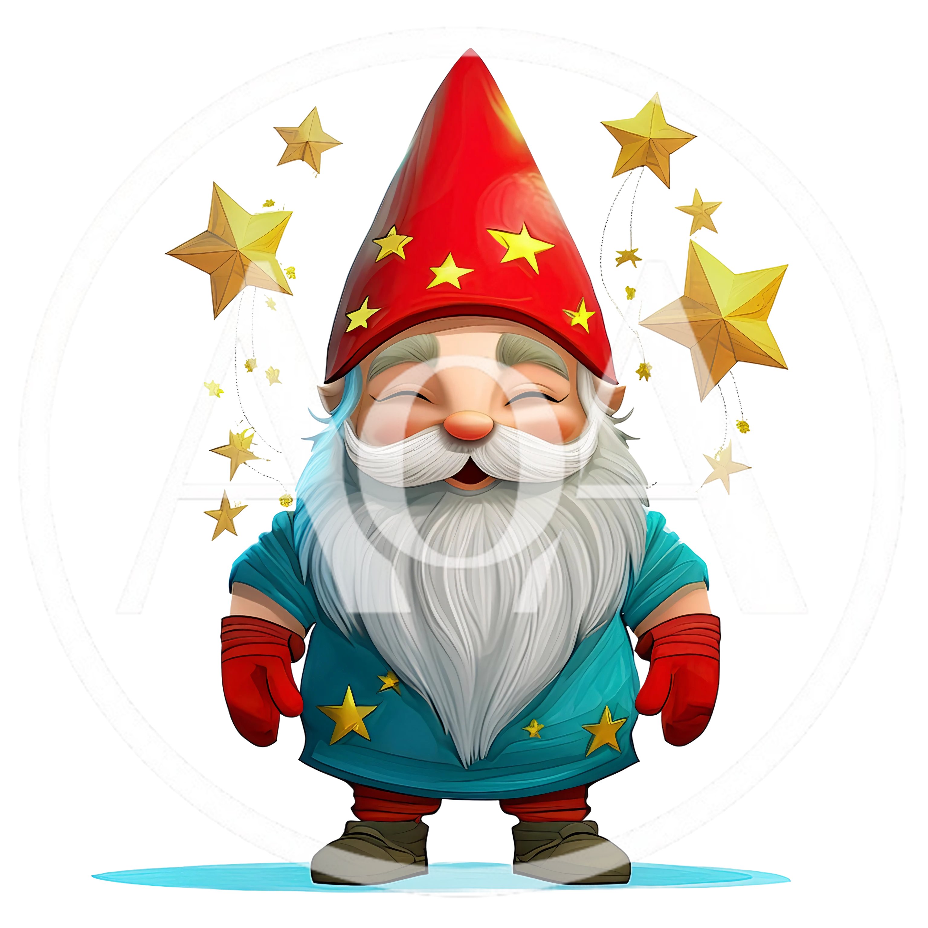 Cute Garden Gnome With Stars Illustration