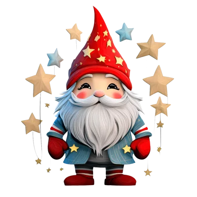 Cute Christmas Gnome With Stars On White Background