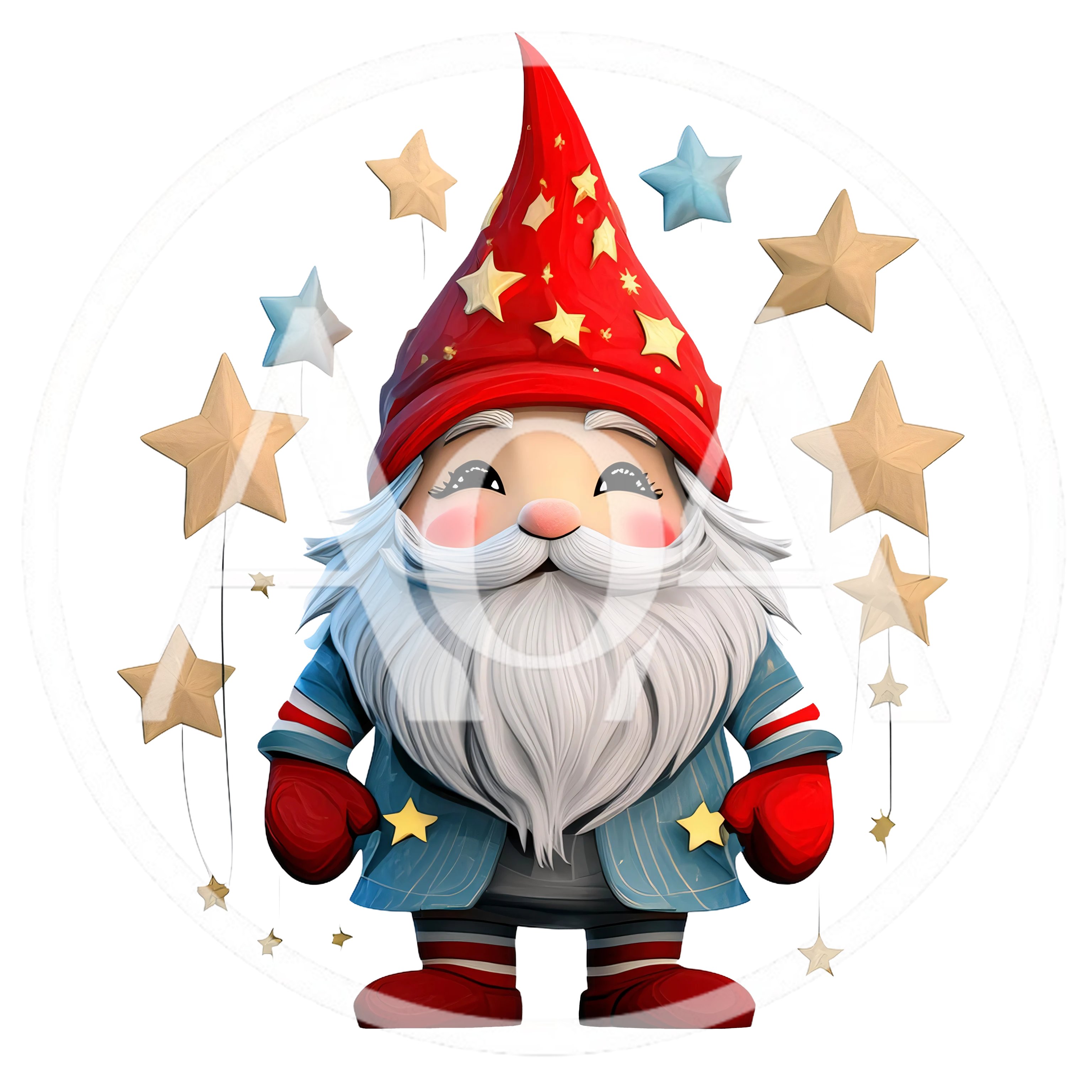 Cute Christmas Gnome With Stars On White Background