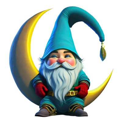 Cute Gnome Sitting On A Crescent Moon
