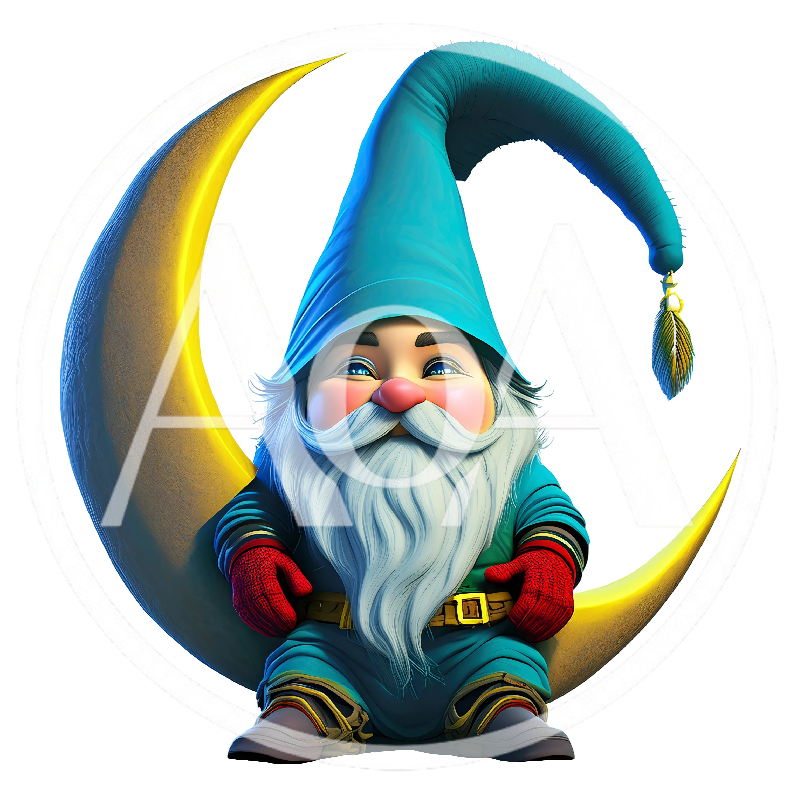 Cute Gnome Sitting On A Crescent Moon