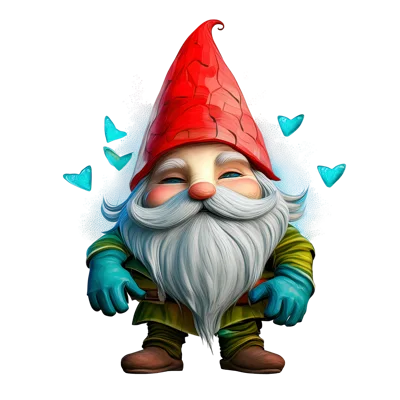 Cute Garden Gnome With Red Hat And Blue Hearts