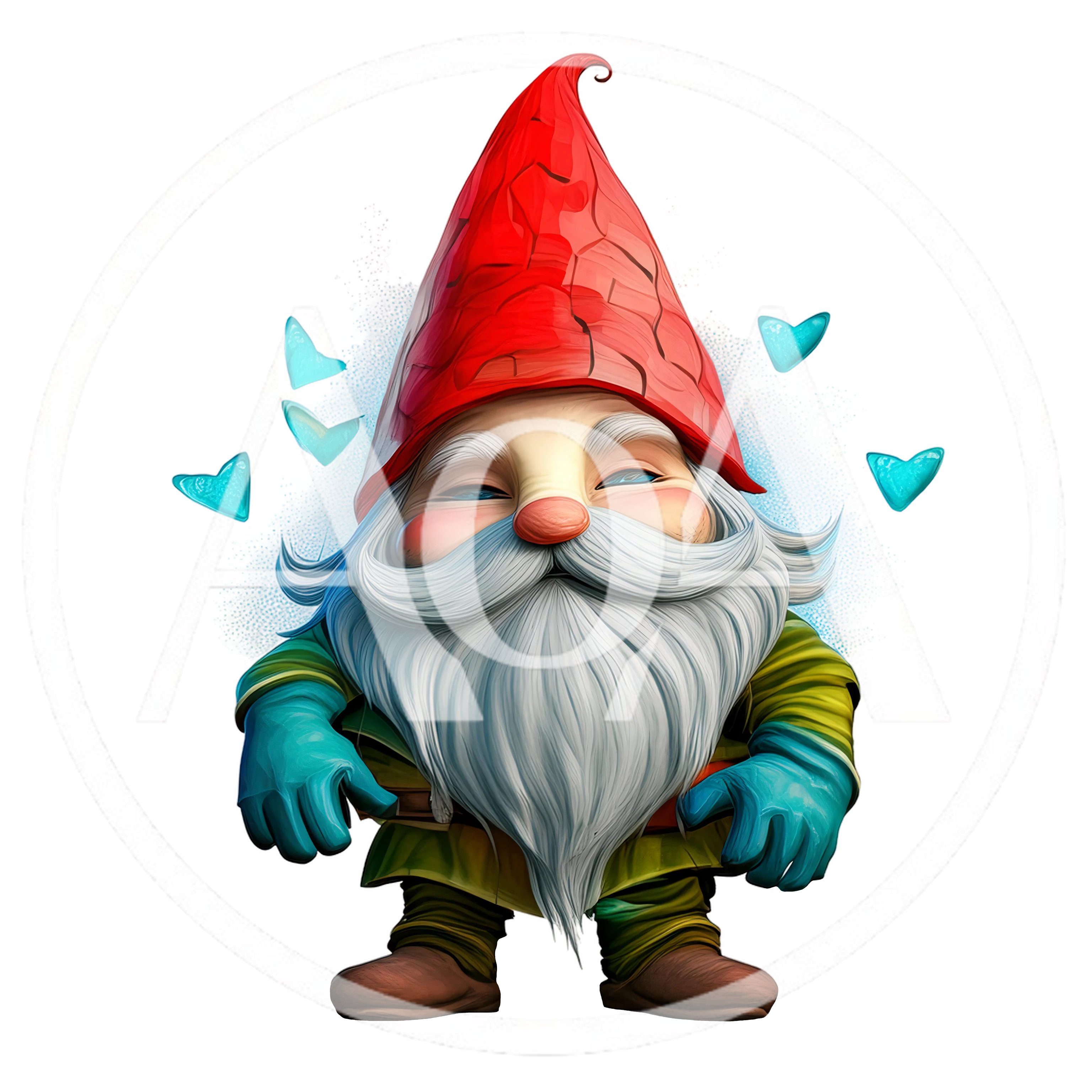 Cute Garden Gnome With Red Hat And Blue Hearts