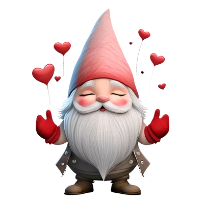 Cute Valentine Gnome With Floating Red Hearts