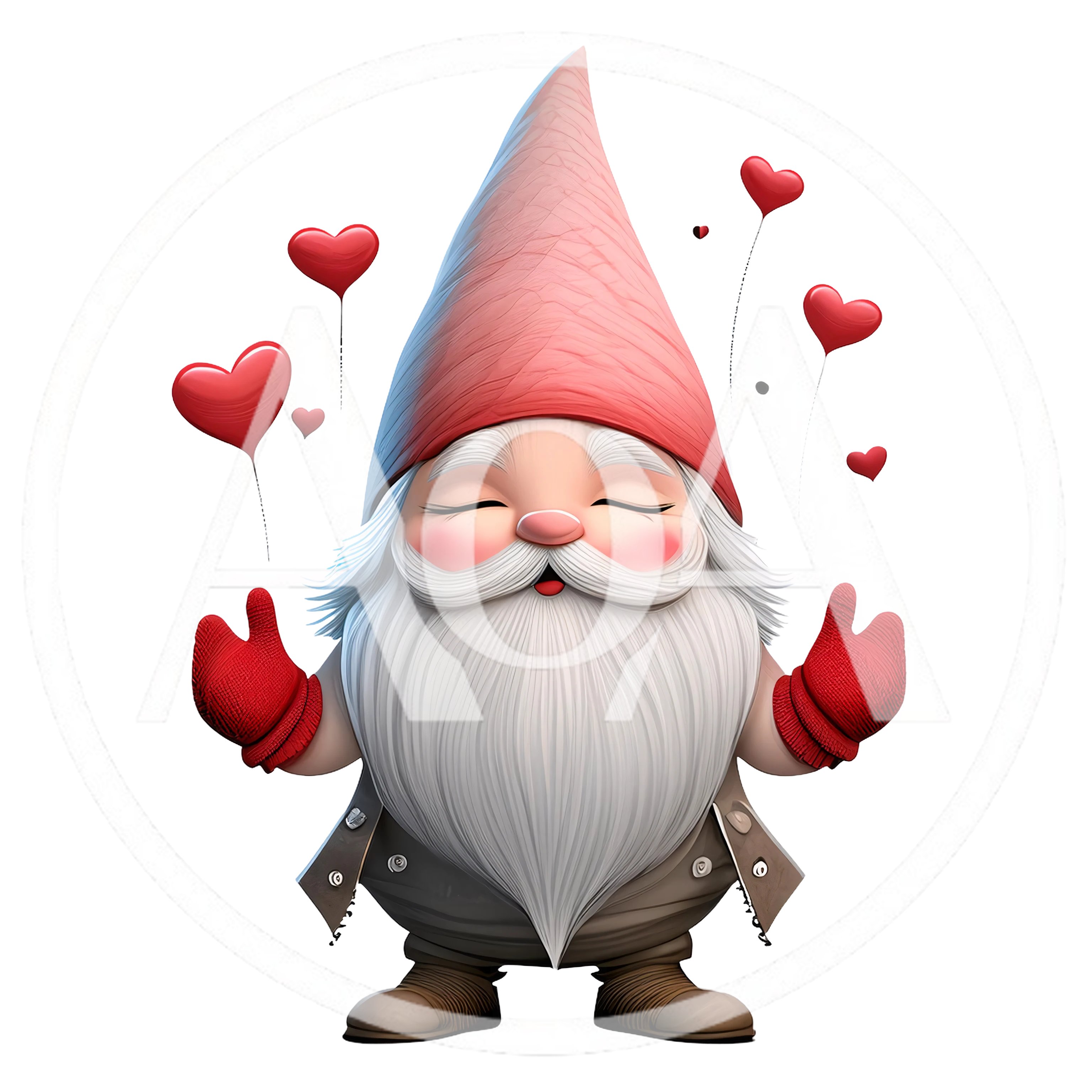 Cute Valentine Gnome With Floating Red Hearts