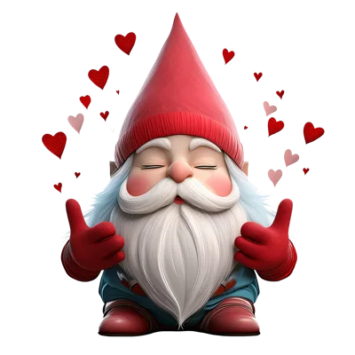 Cute Garden Gnome Giving Thumbs Up With Floating Hearts