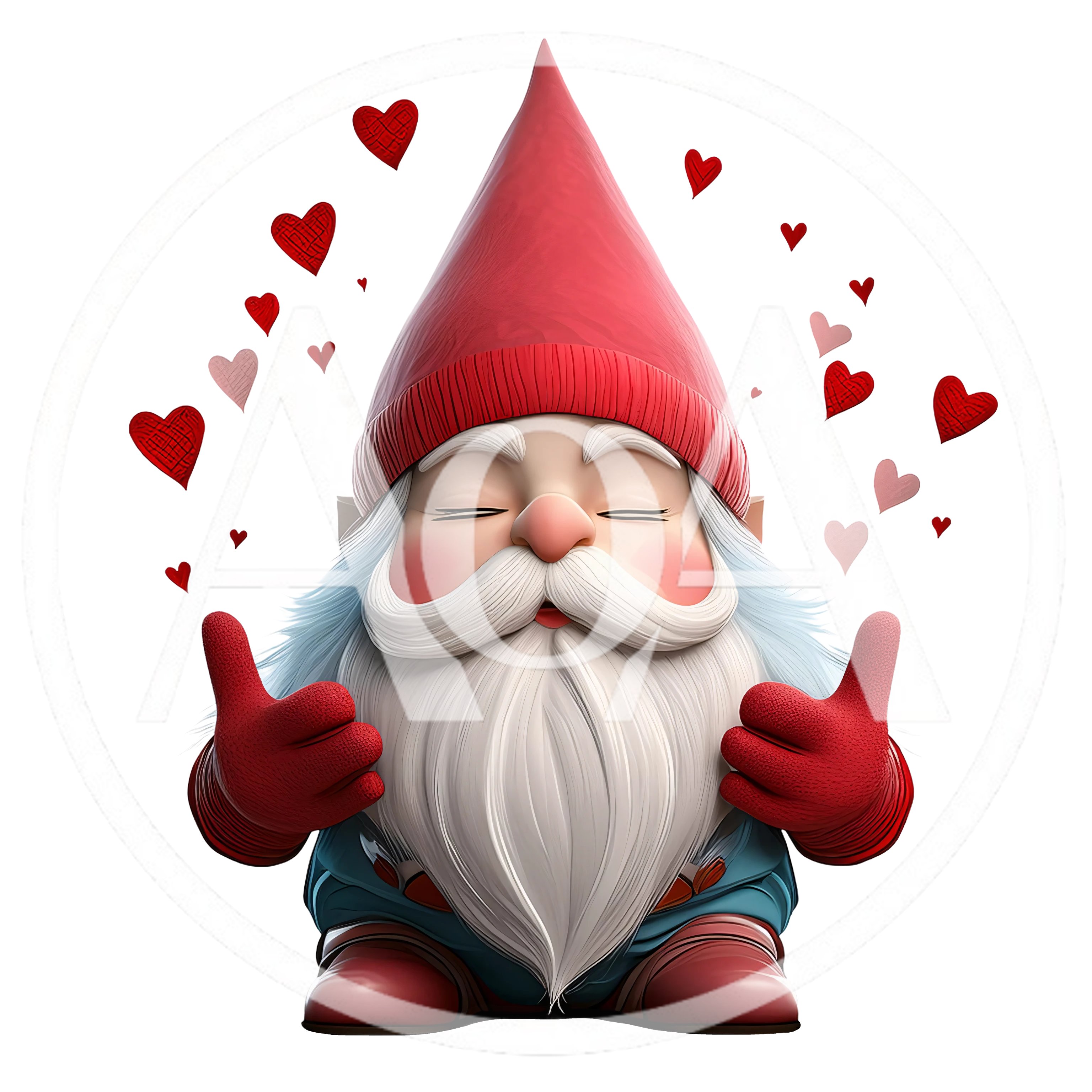 Cute Garden Gnome Giving Thumbs Up With Floating Hearts